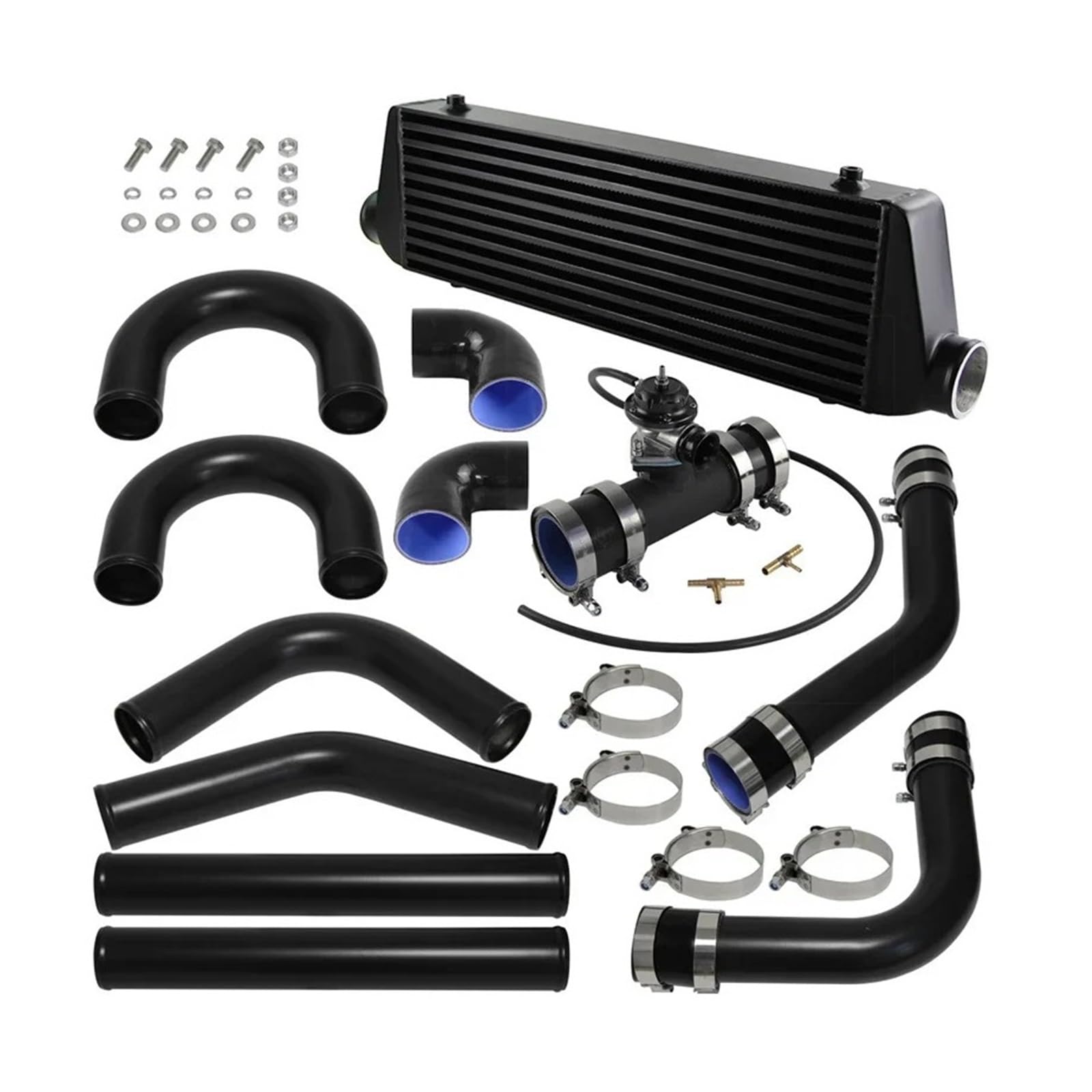 Tlvbfpg One Color Cooled Intercooler Turbo Intercooler Kit Intercooler + 2.5" 63Mm Aluminum Piping + Bov Black Hoses Kit Universal Aluminum