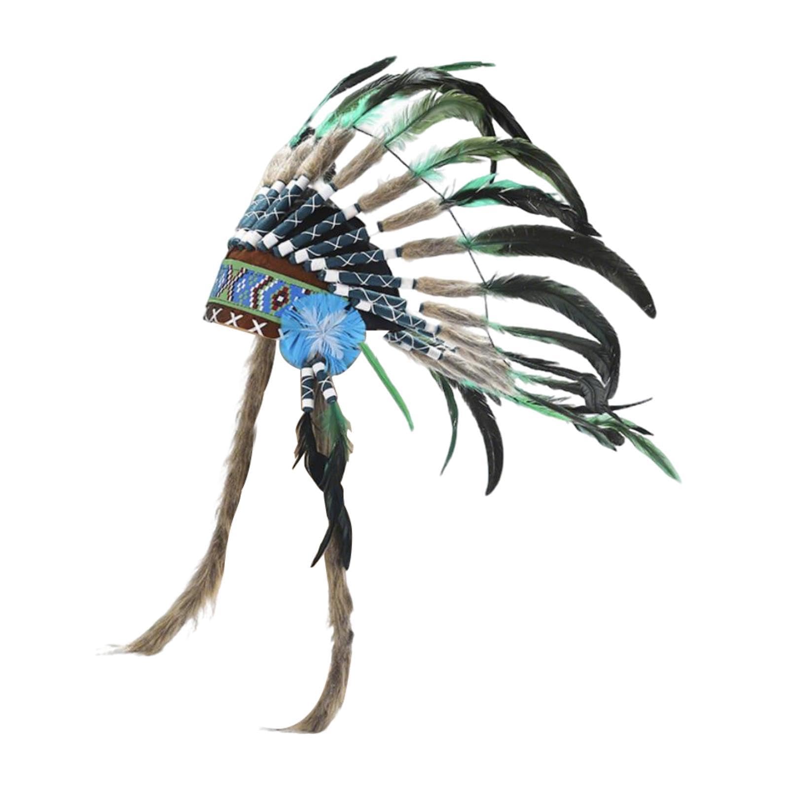 Baoblaze Indian Headdress Feather Headband Festival Headwear American Chief Indian Hat Hair Accessories for Holidays Carnivals Women Men Hat Fascinator,Medium,L