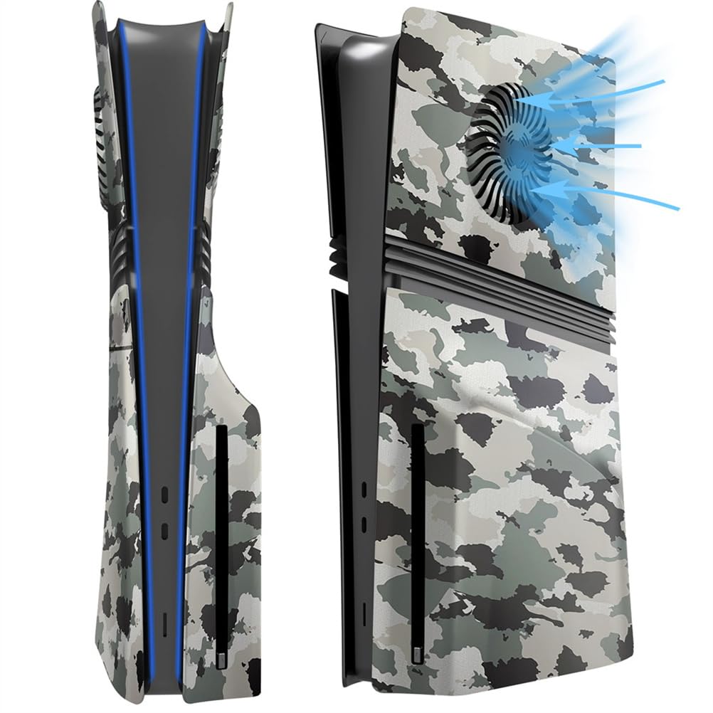 Placas frontales para PS5 Pro Disc Edition, para accesorios de cubierta P5 Pro, placa frontal, panel lateral transpirable, repuesto para placas de versión de disco PS5 Pro (camuflaje)