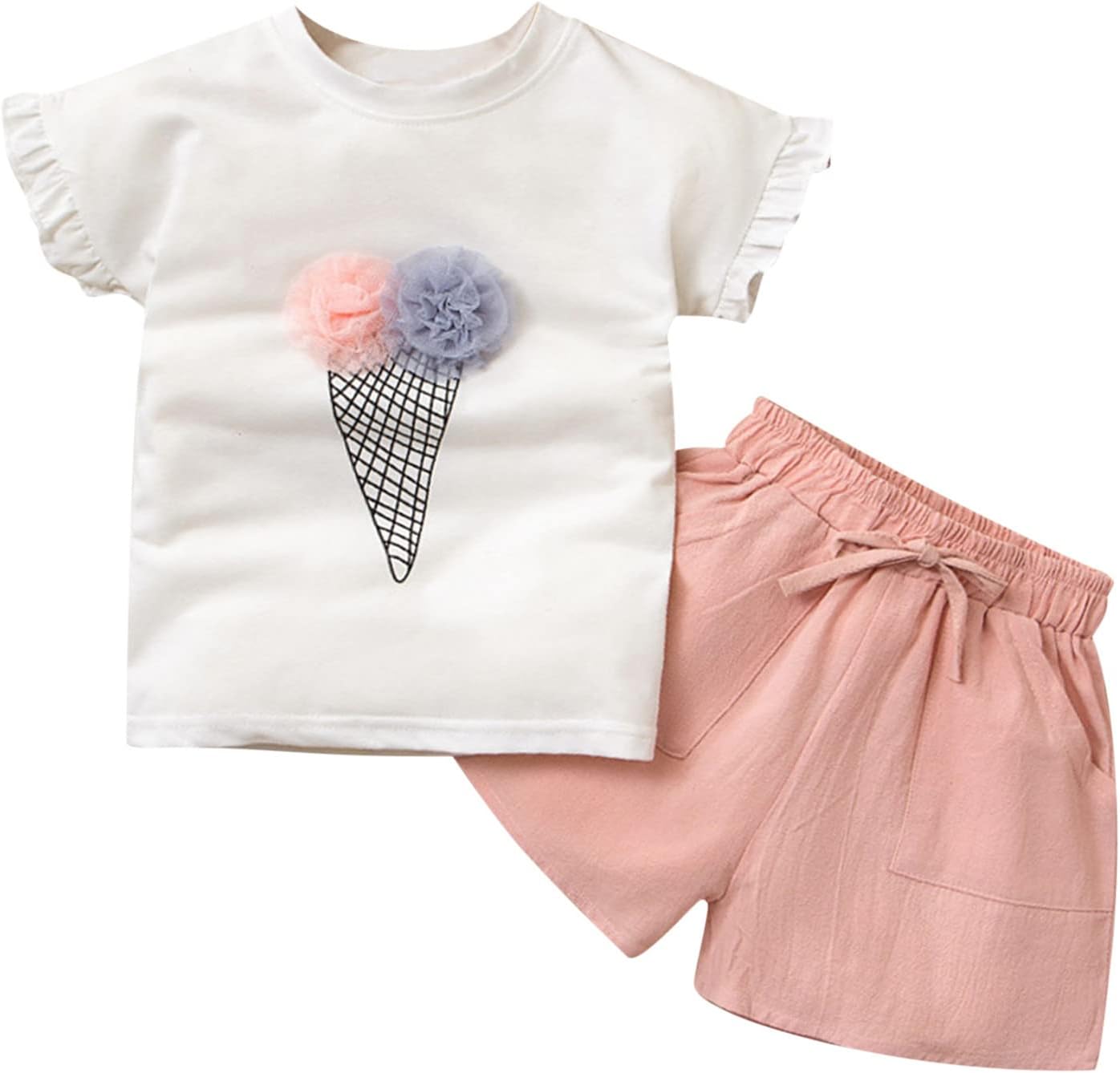 Toddler Girl Clothes Casual 2 Piece Short Sleeve T-Shirts And Elastic Waist Shorts Cute Graphic Crewneck Comfortable Clothing