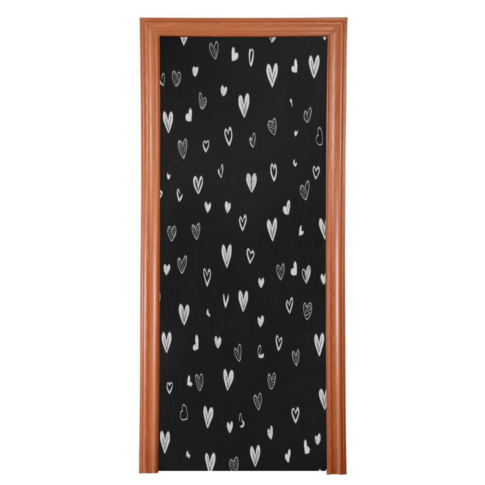 FLildon Black White Heart Valentine's Day Door Cover Decoration, Party Accessory Porch Decor for Festive Ornament Room Door Covers 32 x 79 Inch