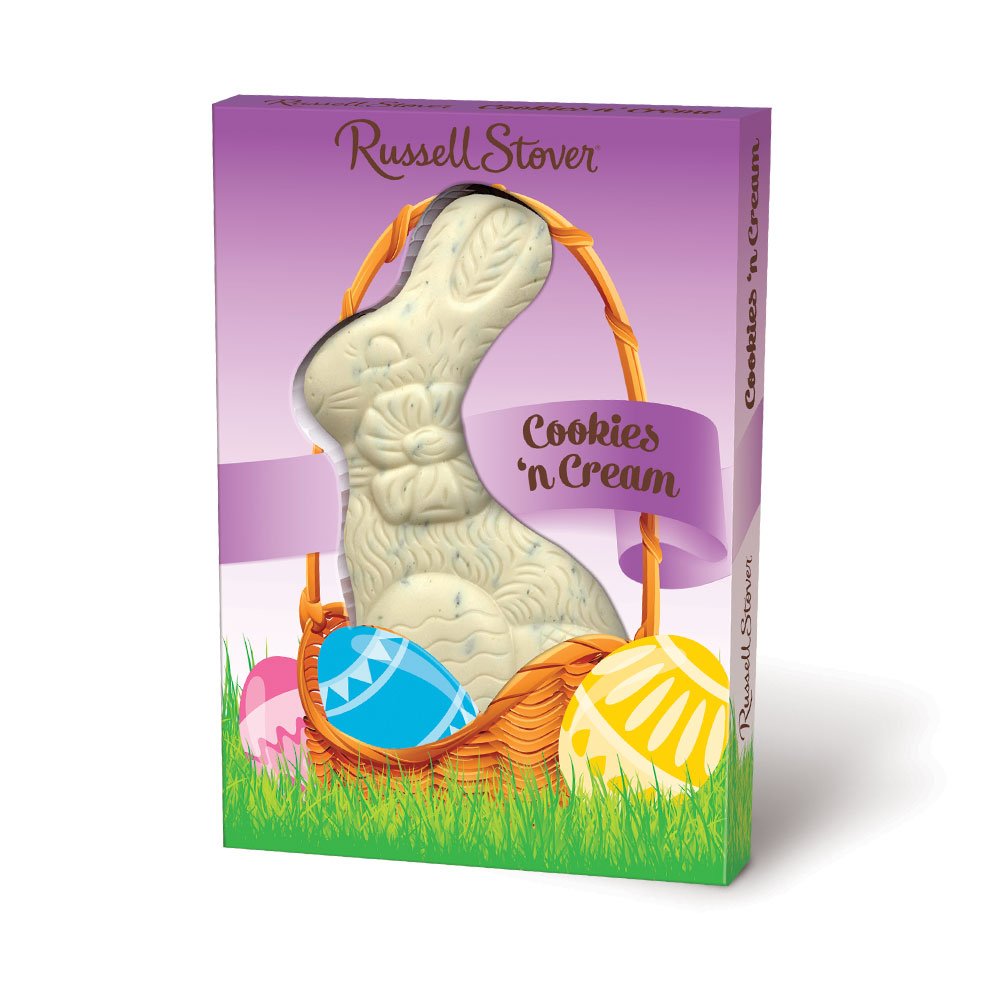 Russell Stover White Fudge and Cookies and Cream Chocolate Easter Bunny, 7 oz