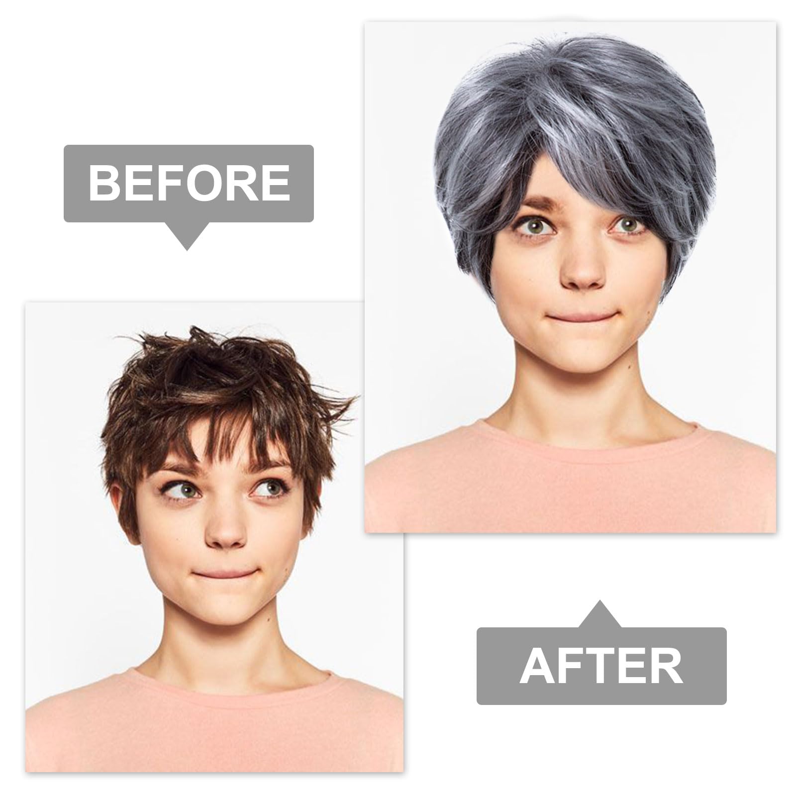 XNIVUIS Fluffy Grey Wig for Women - Old Lady's Short Curly Synthetic Hair Wig, Layered Messy Shaggy Style (1 Pcs) - Image 3