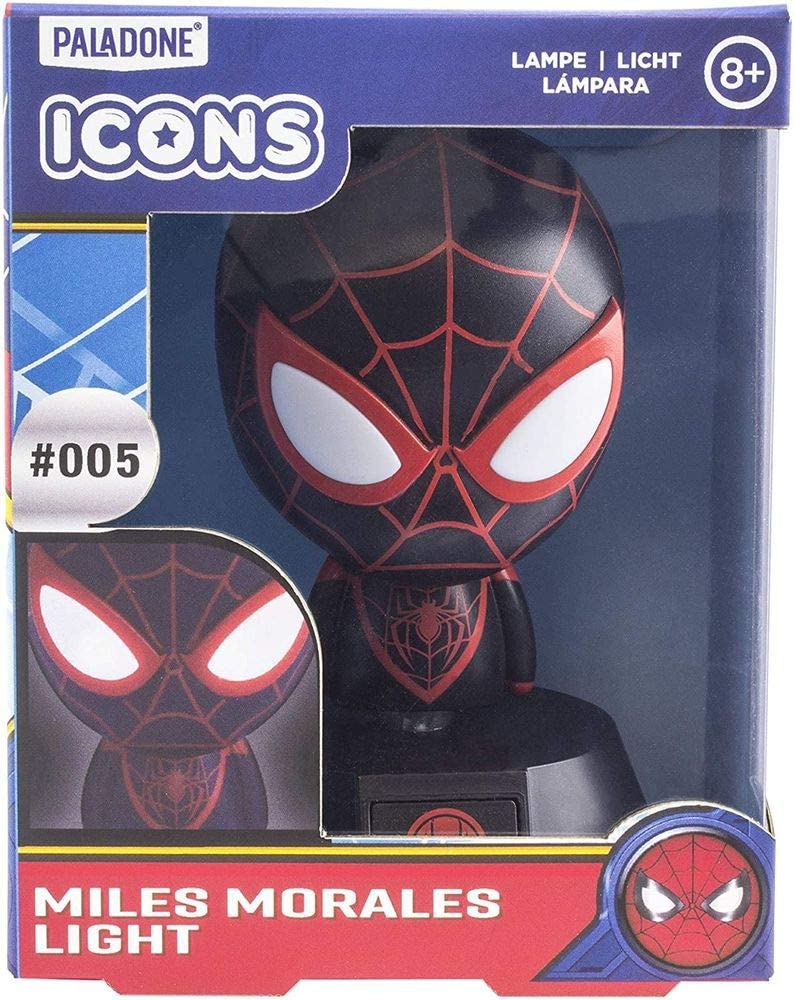 Paladone Miles Morales Spider-Man Light, Battery Powered 3D Marvel Icon Desk Light,Red and Black