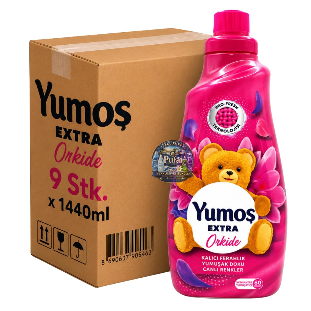 PUFAI Bundle –Yumoş Weichspüler Orchideenduft – Duftender Weichspüler für weiche & frische Wäsche, 1440ml, 9 Stück