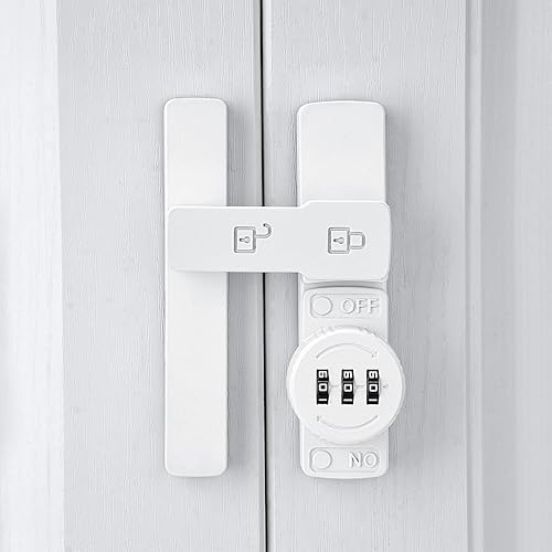 Miniatura 4 de Paquete de 2 cerraduras blancas para puerta de granero de 180 grados, cerradura mecánica de contraseña, pestillo abatible con combinación,