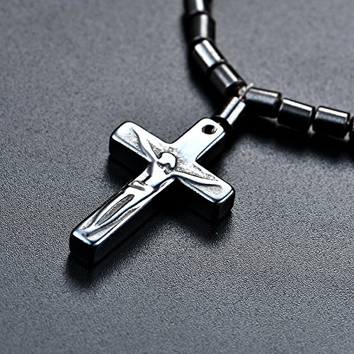 Forubus Magnetic Hematite Obsidian Necklace For Women Men Magnet Therapy Jewelry, Healing Energy Pain Relief Anti Swelling, Nature Magnet Stone Cross Pendant Necklace-Cross #TOP1