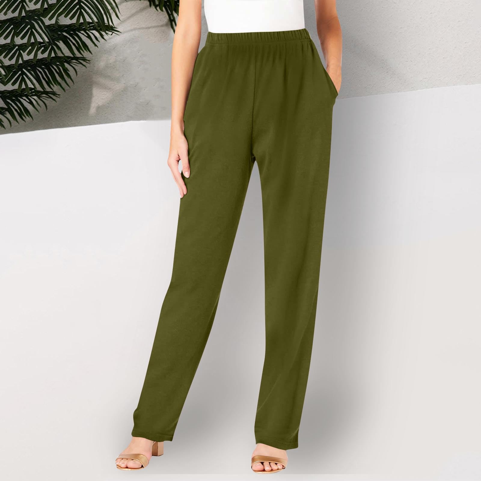 Générique Pantalon Droit Femme Taille Élastique Poches Couleur Unie