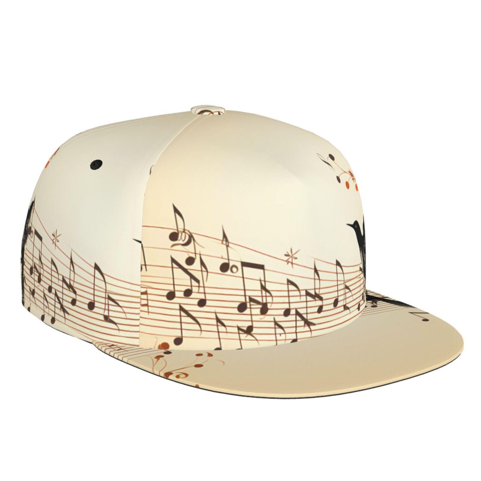 Flying Bird Musical Notes Printed Baseball Cap Snapback Hat Cap Hip Hop Style Adjustable Flat Brim Hat