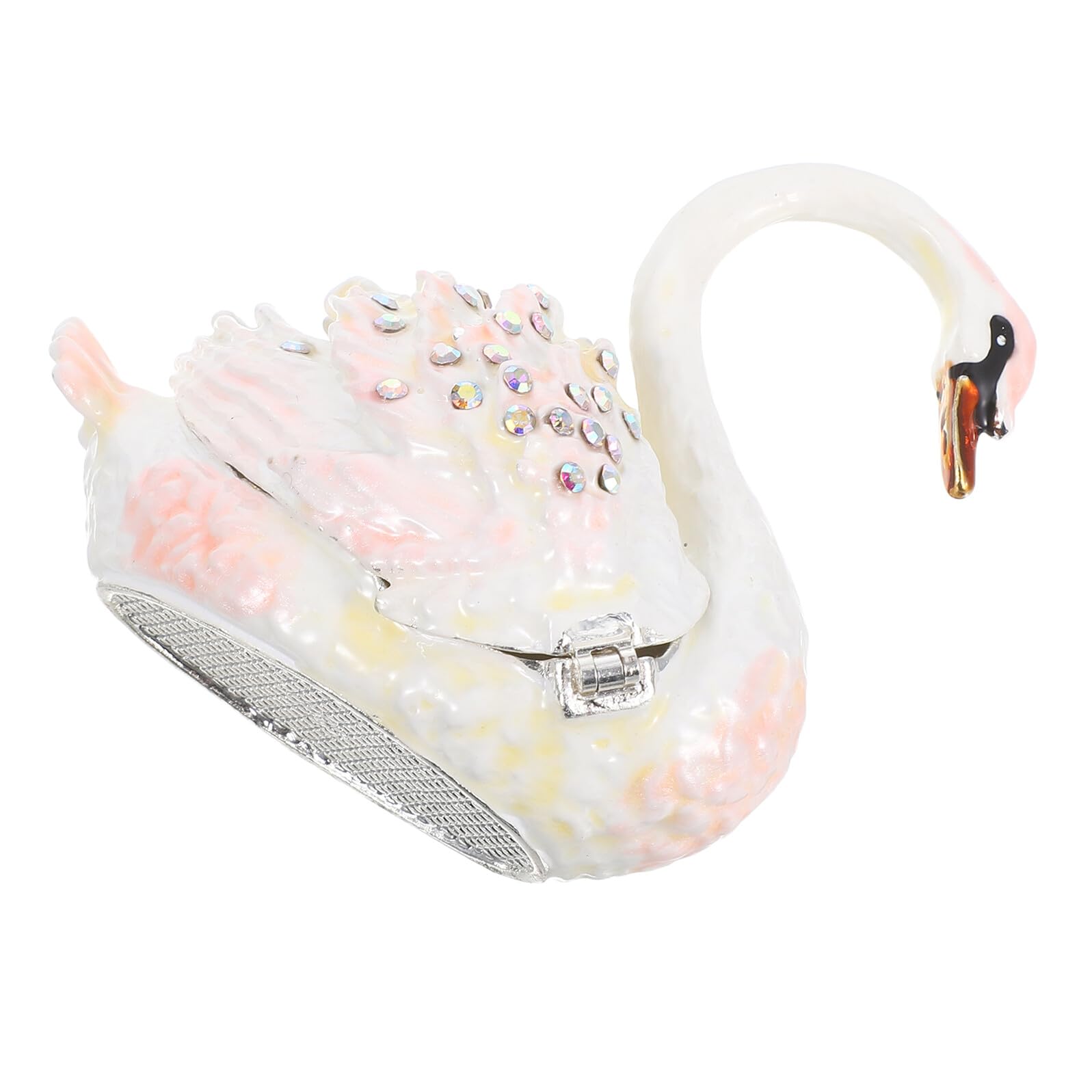 Boîte à bijoux cygne rose en alliage et porte-bagues délicat
