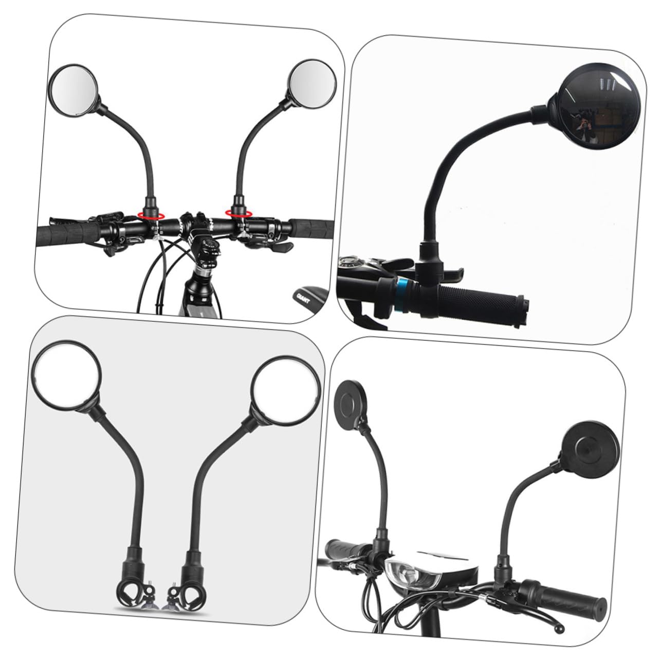 Specchietto Retrovisore Bici da Corsa Nero 2 Pezzi Alluminio Abs | Lente Acrilica, Regolabile e Facile da Installare, per Scooter e Bici, Confezione Doppia