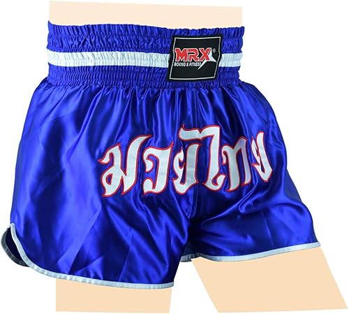 Miniatura 54 de MRX - Pantalones cortos de boxeo para hombre, entrenamiento de lucha y muay thai, boxeo, artes marciales mixtas, BJJ Llama azul/roja,Rojo