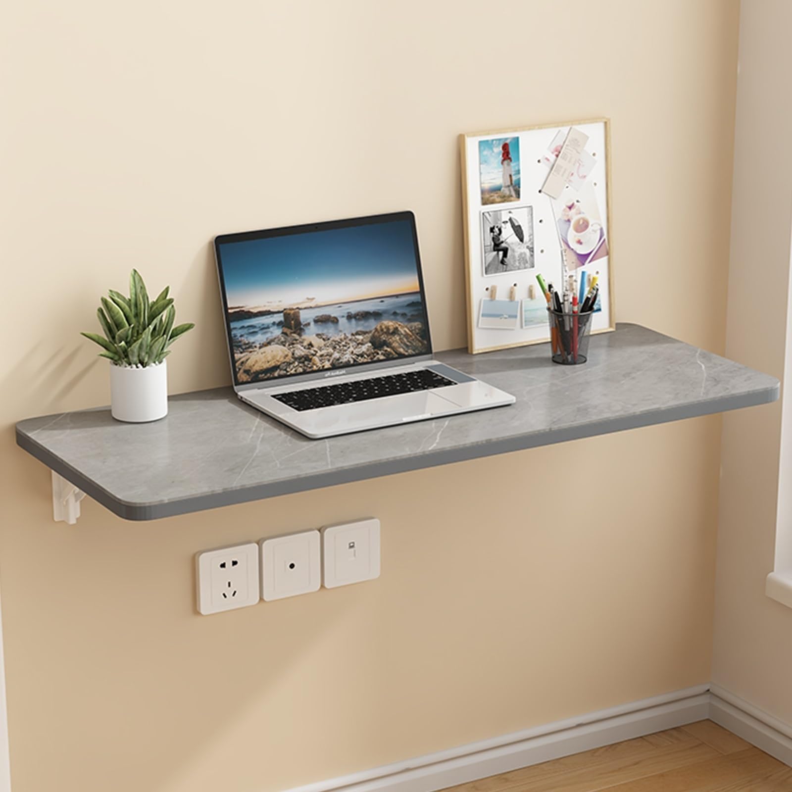 ZHANGGL Space-Saving Wall-Mounted Folding Table - Multifunctional Metal Drop-Down Shelf for Living Room Bedroom & Office - Gray 80x30cm (31.5x11.8in) - Versatile Floating Desk So