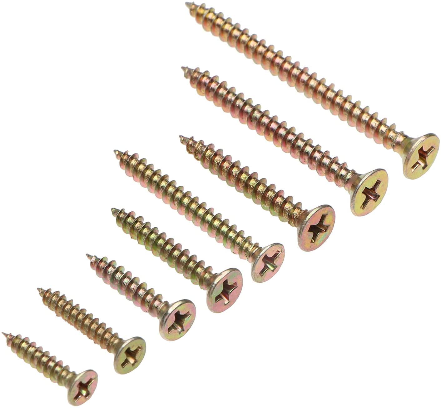 BAtlam 332 Uds. En Caja, Clavos de Fibra de Zinc chapados en Color, Tornillos de carpintería autorroscantes Cruzados avellanados, combinación de M3-M4