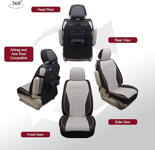 Miniatura 7 de Juego completo de 5 fundas de asiento de automóvil, funda de cojín impermeable de piel sintética para automóvil, ajuste universal para la mayoría de