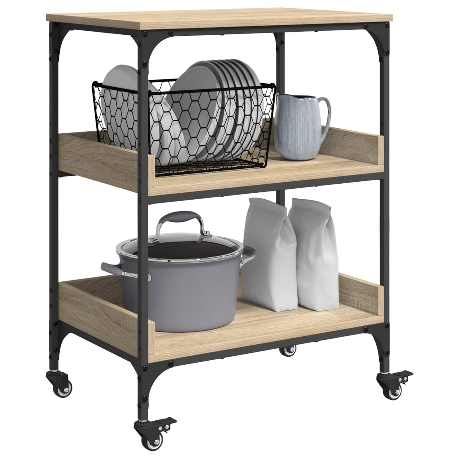 vidaXL Carrello da Cucina Rovere Sonoma 60 x 41 x 80,5 cm, Carrello cucina moderno, funzionale e resistente con tanto spazio, organizzatore per interni
