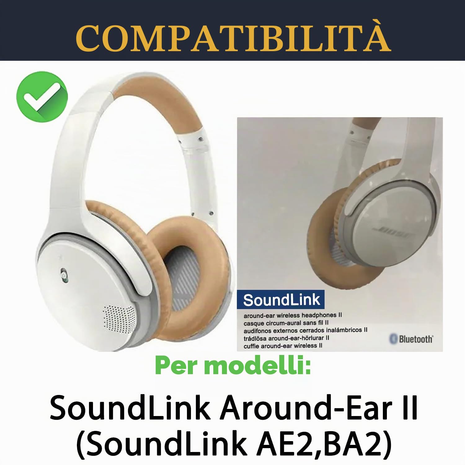 SOULWIT Cuscinetti Auricolari + Archetto + Silicone Protezioni Copri per Cuscinetti Cuffie, Ricambio Kit per Bose SoundLink Around-Ear II (Sound Link AE2/Model BA2) Over-Ear Cuffie