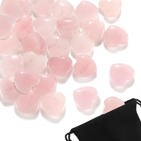 24 Pcs Rose Quartz Heart Stones