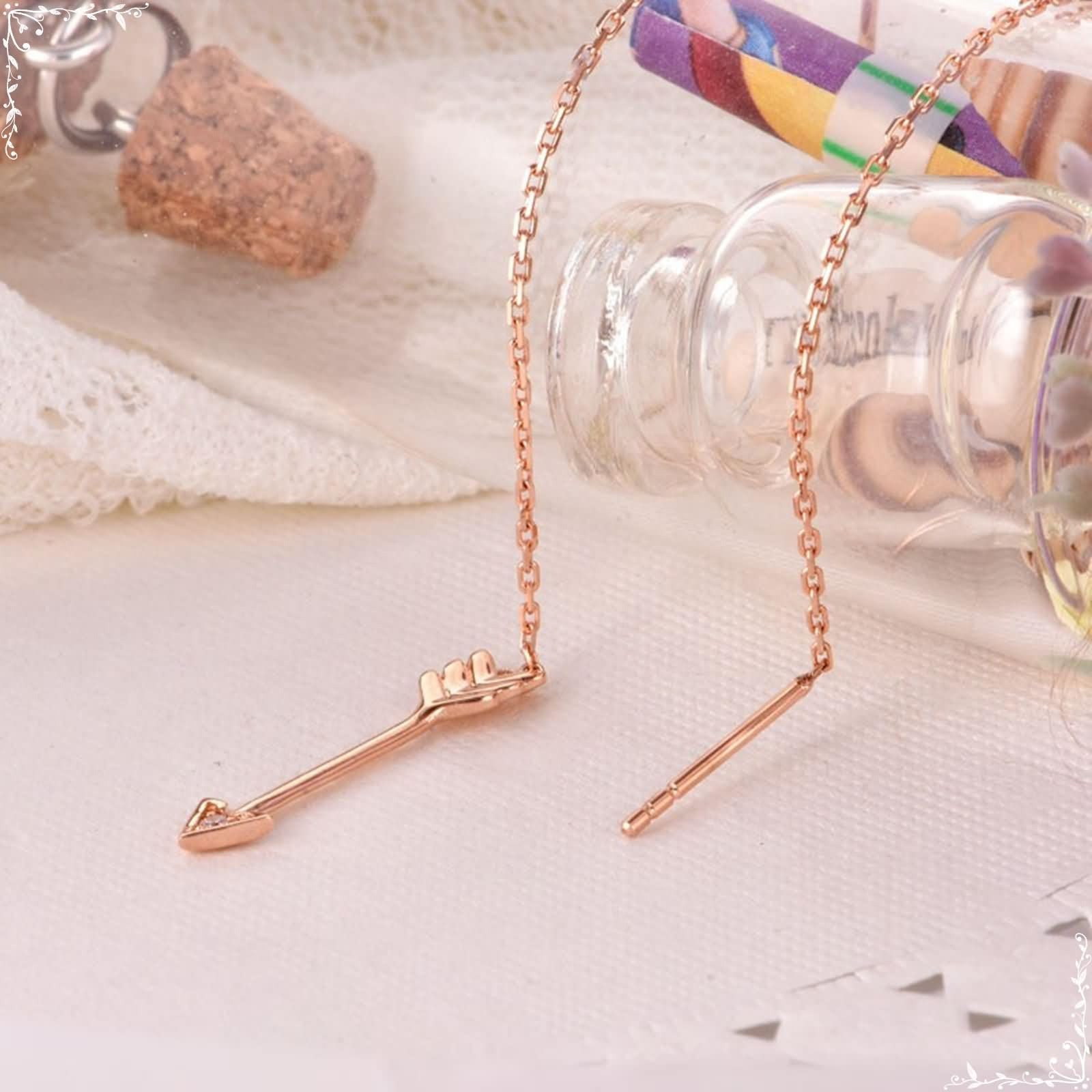 Ohrringe Damen 9K / 14K / 18K Gelbgold, Pfeil mit Diamant/Moissanit, Moderne Frauen Ohrringe Gold