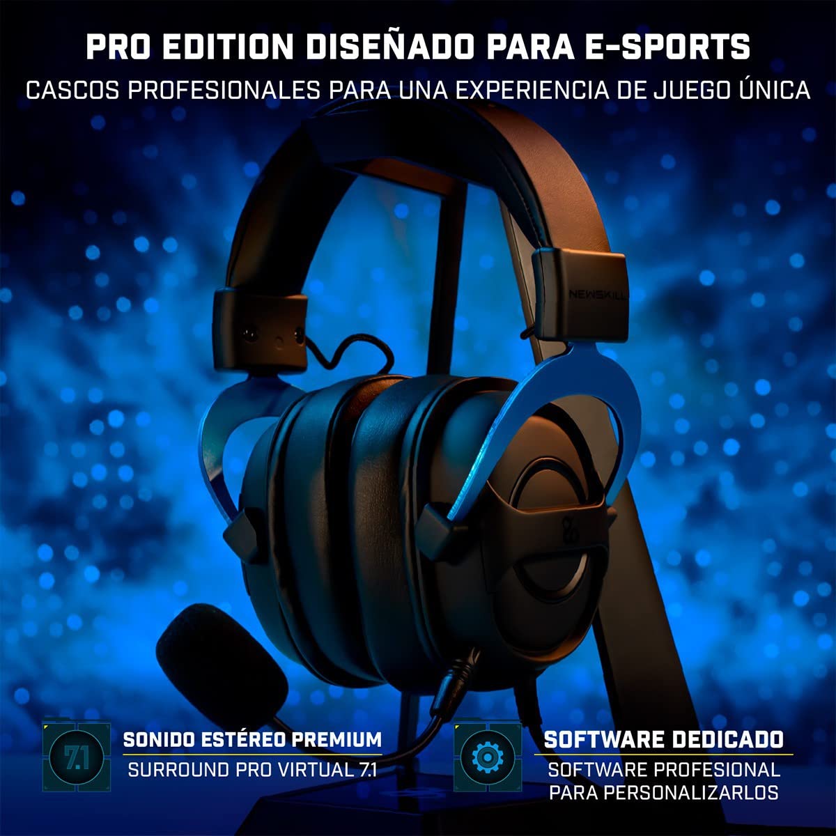 NewSkill Sylvanus PRO Cuffia da gioco cablata, microfono rimovibile, suono surround 7.1, cavo jack da 3,5 mm, USB, archetto regolabile, compatibile con PC/PS4/PS5/Mac/XBOX/Android, nero
