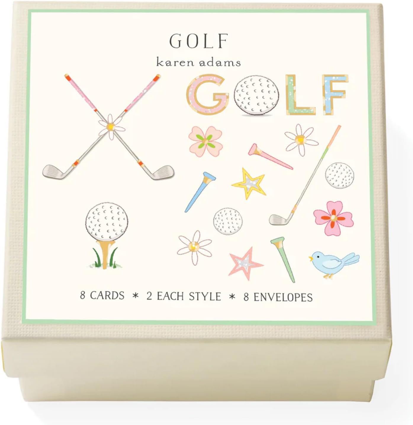 Karen Adams Gift Card Enclosure Box of 8 Assorted Cards with Envelopes - Golf