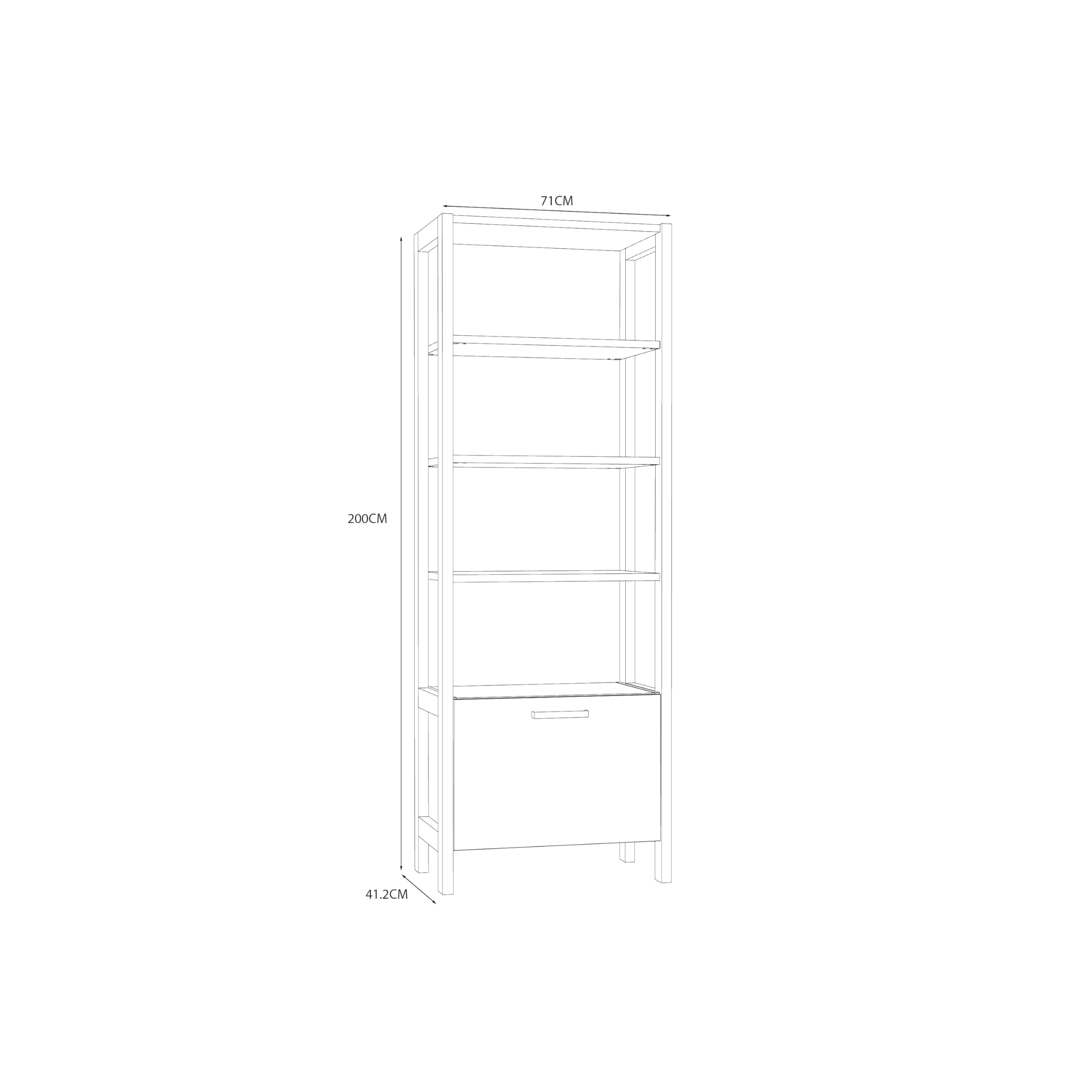 Forte Duro Bücherregal 70 80, Bücherregal mit 1 Tür, Regal im Landhausstil, Standregal, Holzwerkstoff, Pinie Weiß/Antikeiche Holzdekor, 71 cm breit x 200 cm hoch x 41,2 cm tief