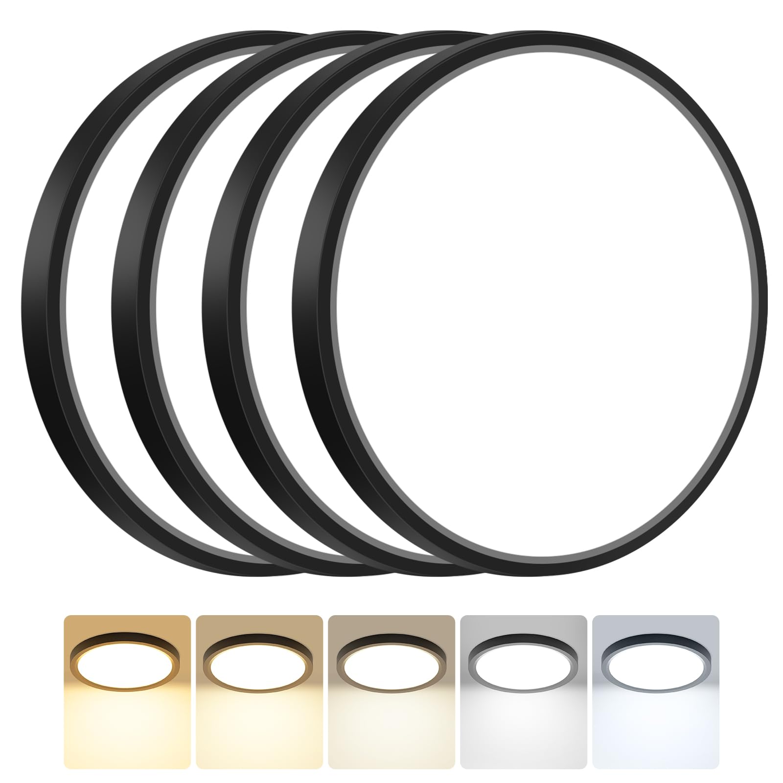 Peasur 4Pack Bathroom Light, 3000K/3500K/4000K/5000K/6500K 5 Color Temperature LED Ceiling Light, 15W 1500LM, IP54 Waterproof