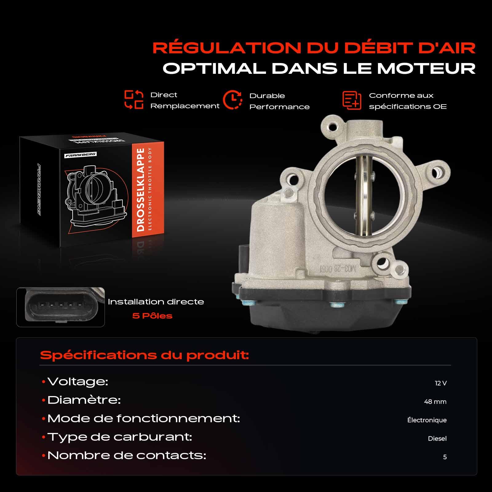 Frankberg Corps de papillon 03L128063A | Compatible avec: Altea XL 5P5 5P8, P.a.s.s.a.t 3C2, O.c.t.a.v.i.a II 1Z3, P.a.s.s.a.t CC 357, A4 Avant 8K5
