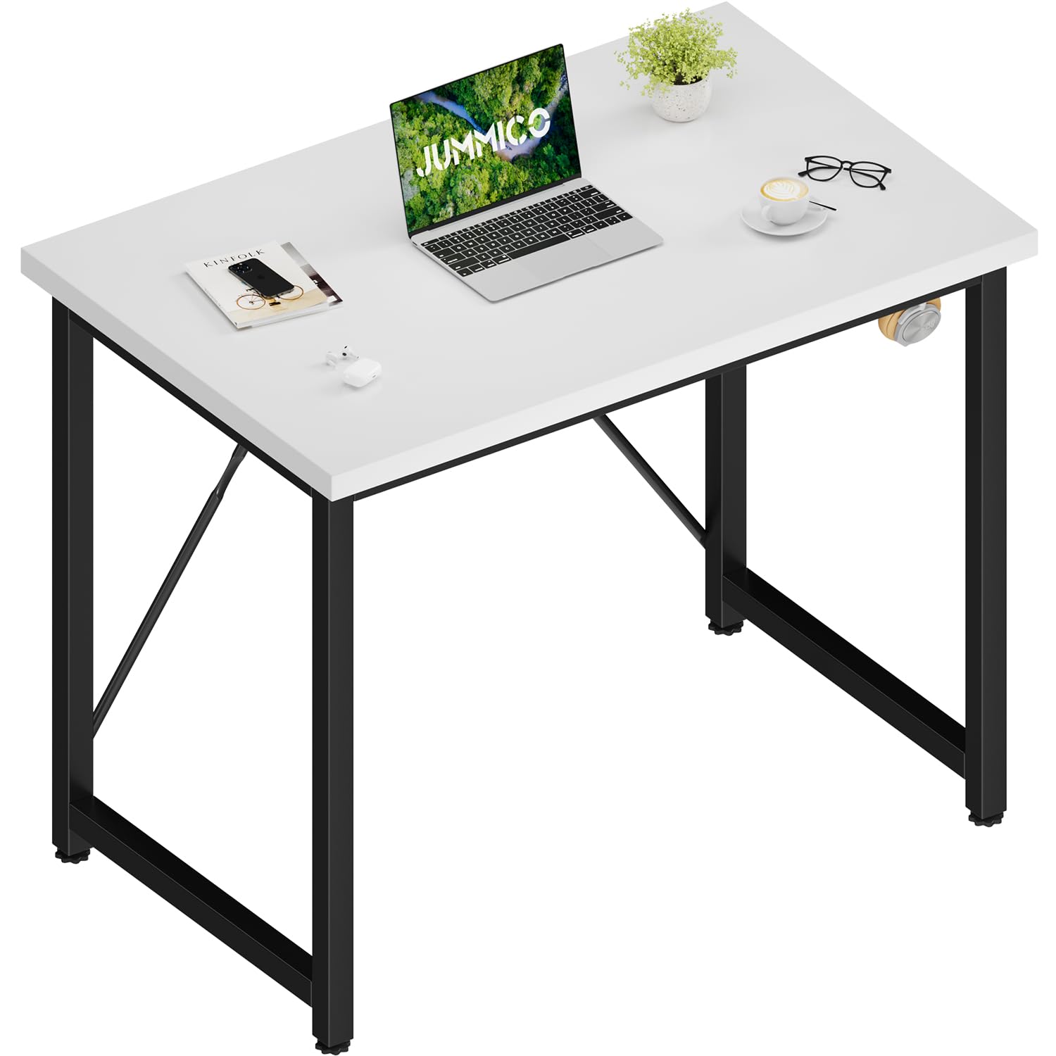 JUMMICO Computer Desk Table Workstation 80 x 50 x 75 cm for Office Living Room Bedroom Simple Assembly Industrial Design Black Desk Metal Frame,White — image 1