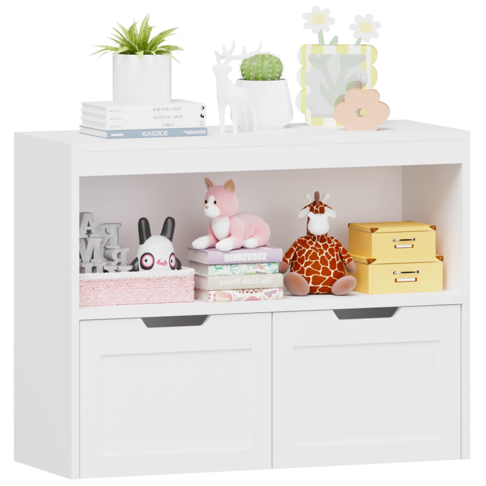 Ikebana Kids Toy Storage Cabinet and Book Organizer with Drawers for Playroom, Classroom, Nursery, School, Kindergarten