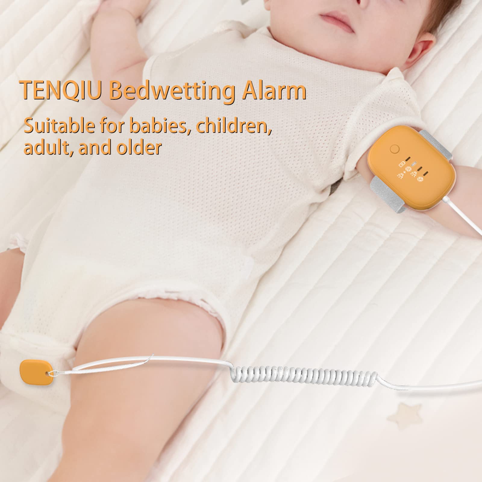 Bedwetting Sensor Monitor for Kids, Wireless Nighttime Pee Alarms with Loud Sound & Strong Vibration, potty training for Children, Orange