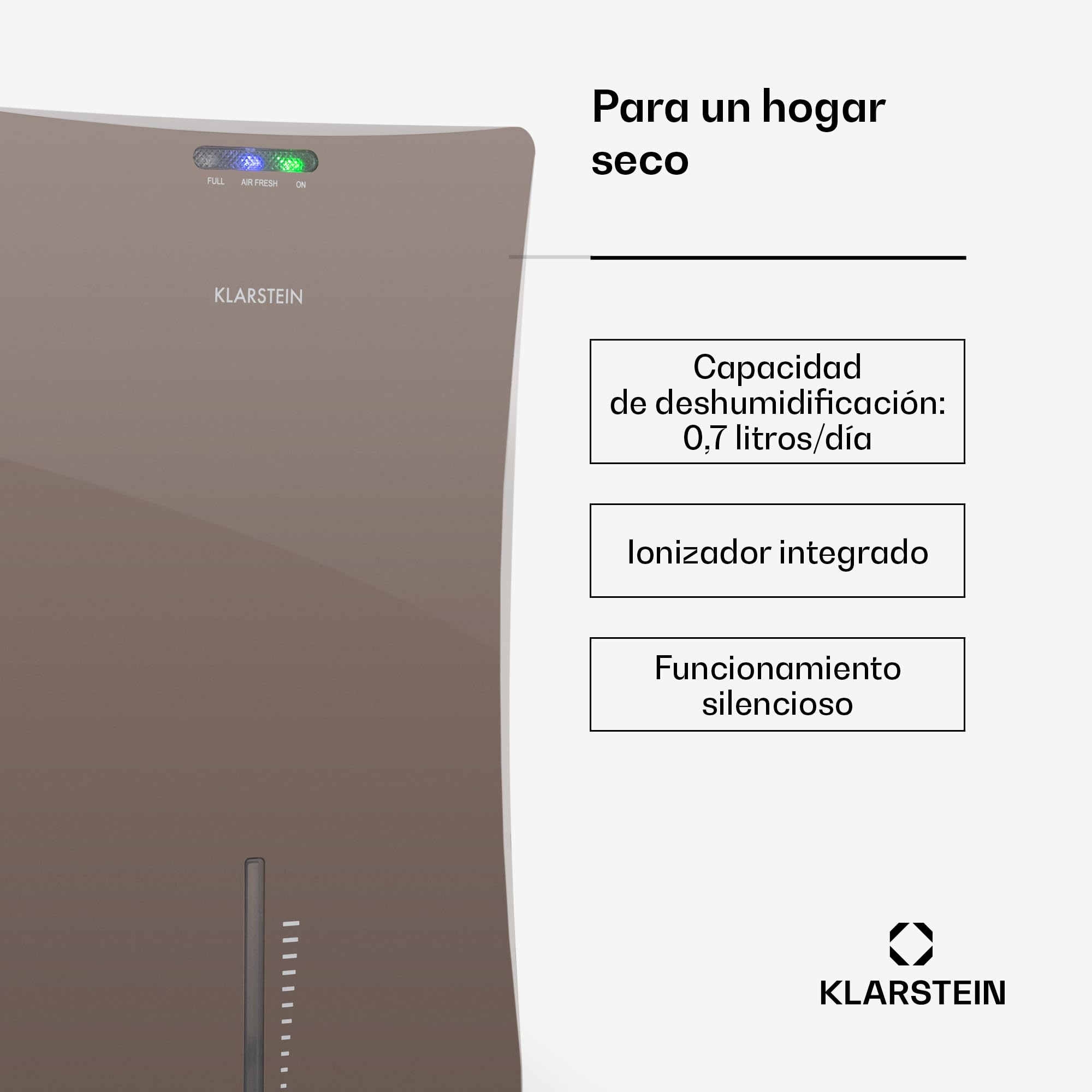 Klarstein Drybest 2000 2G Deshumidificador - Deshumidificador de ambiente 700 ml/día, 70 W de potencia, depósito de agua de 2 L, apagado automático, LED de funcionamiento, silencioso, gris
