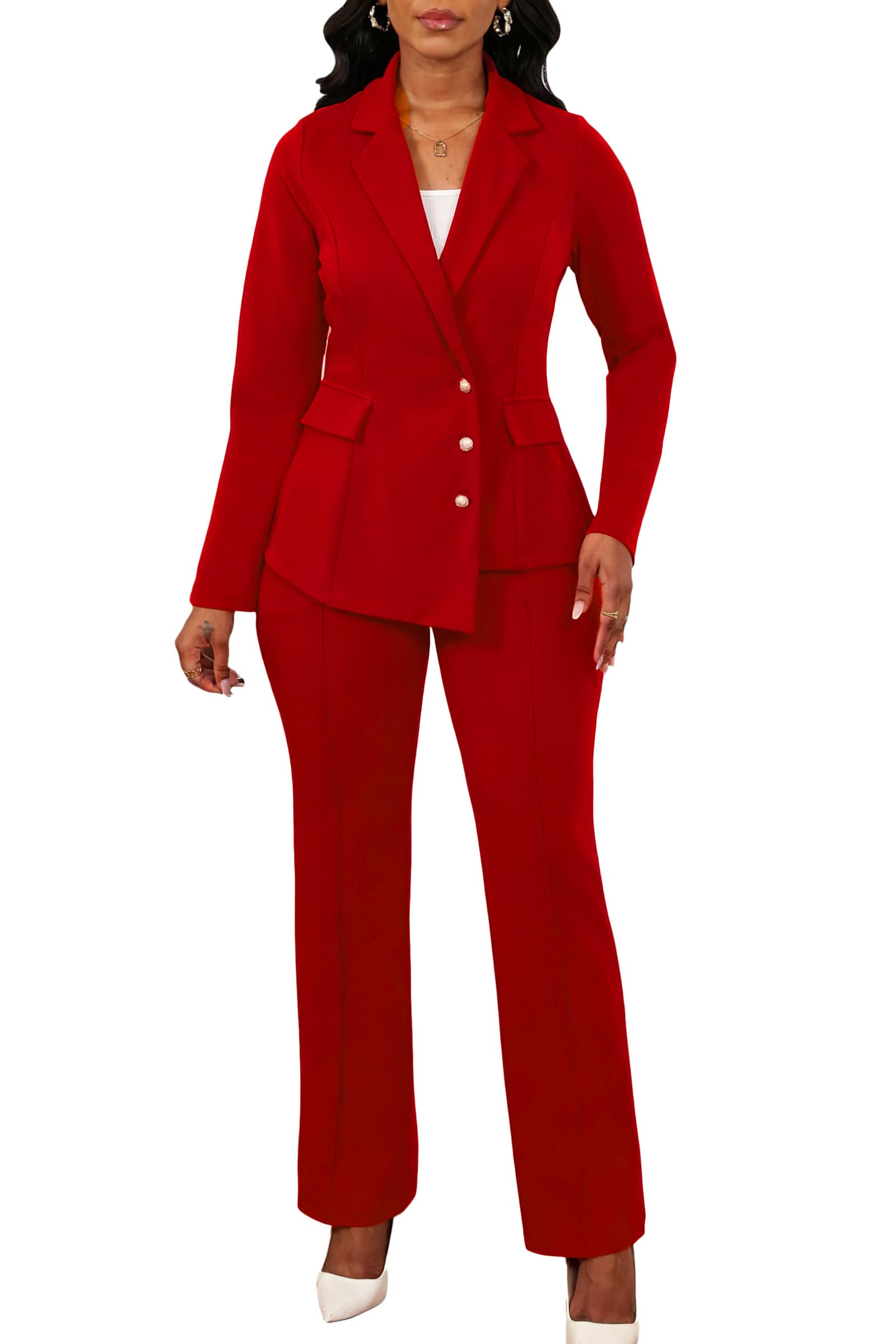 Pant Suits for Women Dressy Long Sleeve Blazer and Straight Pants Business 2 Piece Sets Casual Office Work