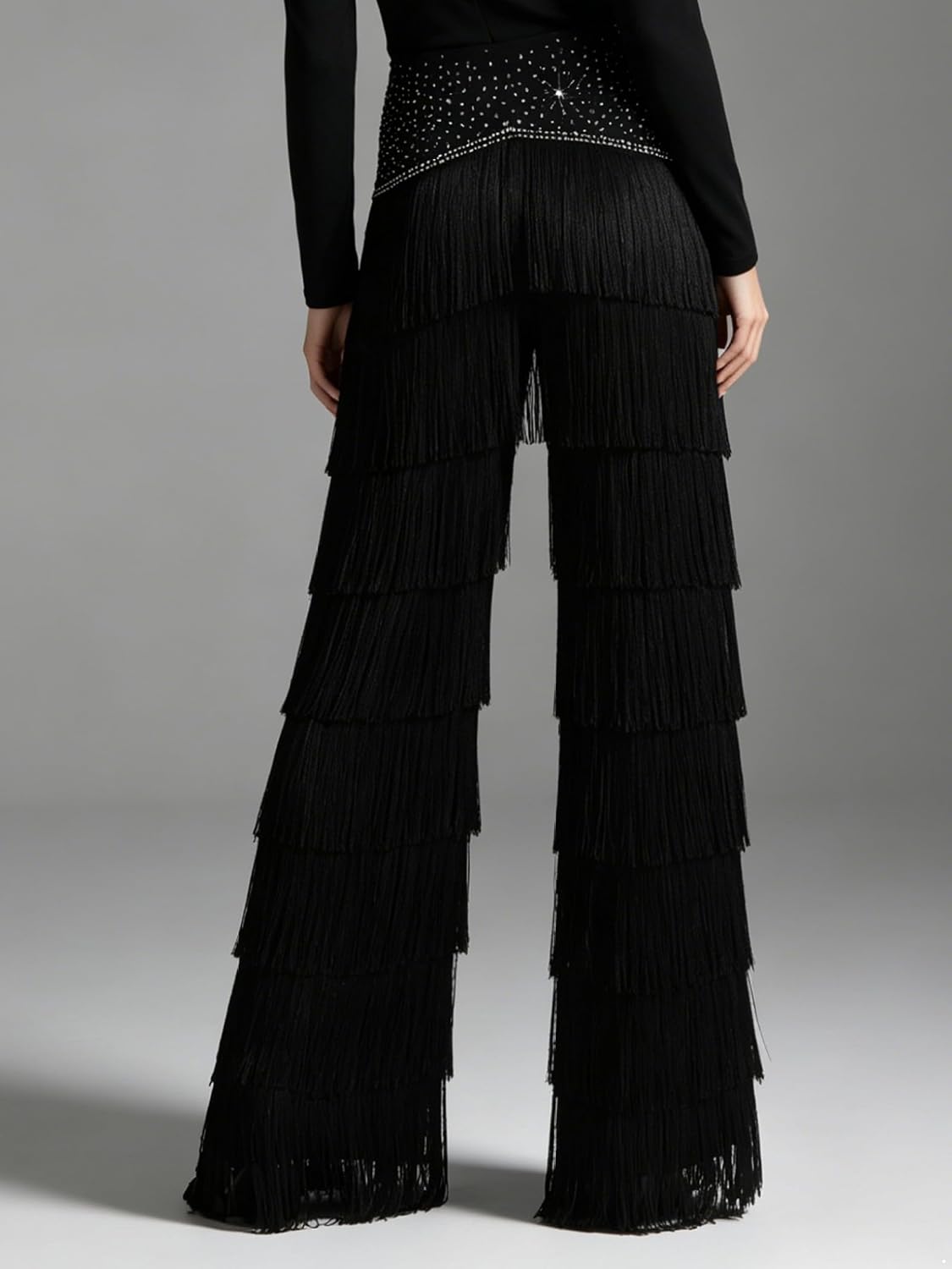 Women's Latin Tango Salsa Dance Pants Layered Tassel Fringe Practice Pants Ballroom Dancewear