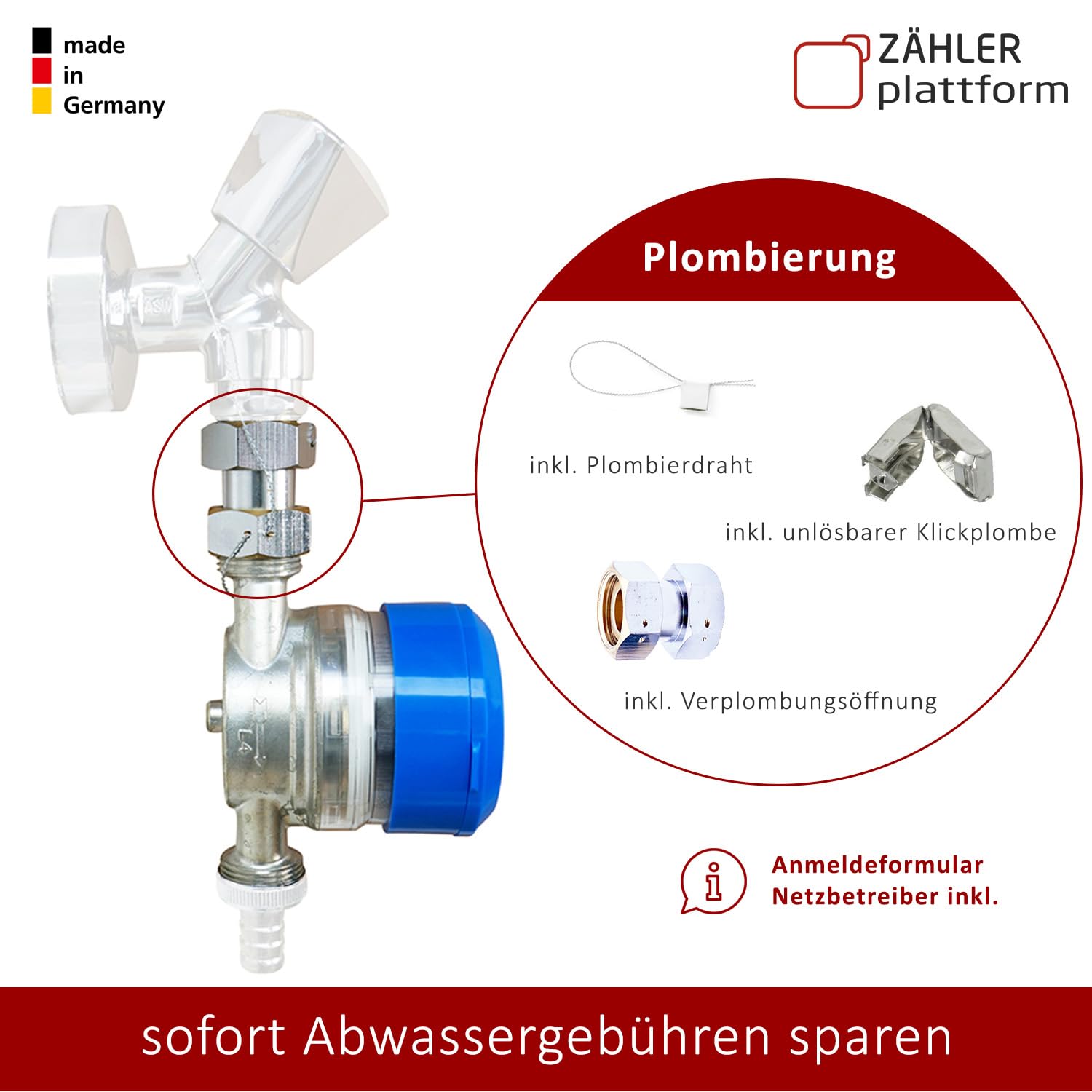 Wasserzähler Garten geeicht 2026 Wasseruhr MADE IN GERMANY Gartenwasserzähler Zapfhahn Qn 1,5 BL 110 mm 3/4 Zoll