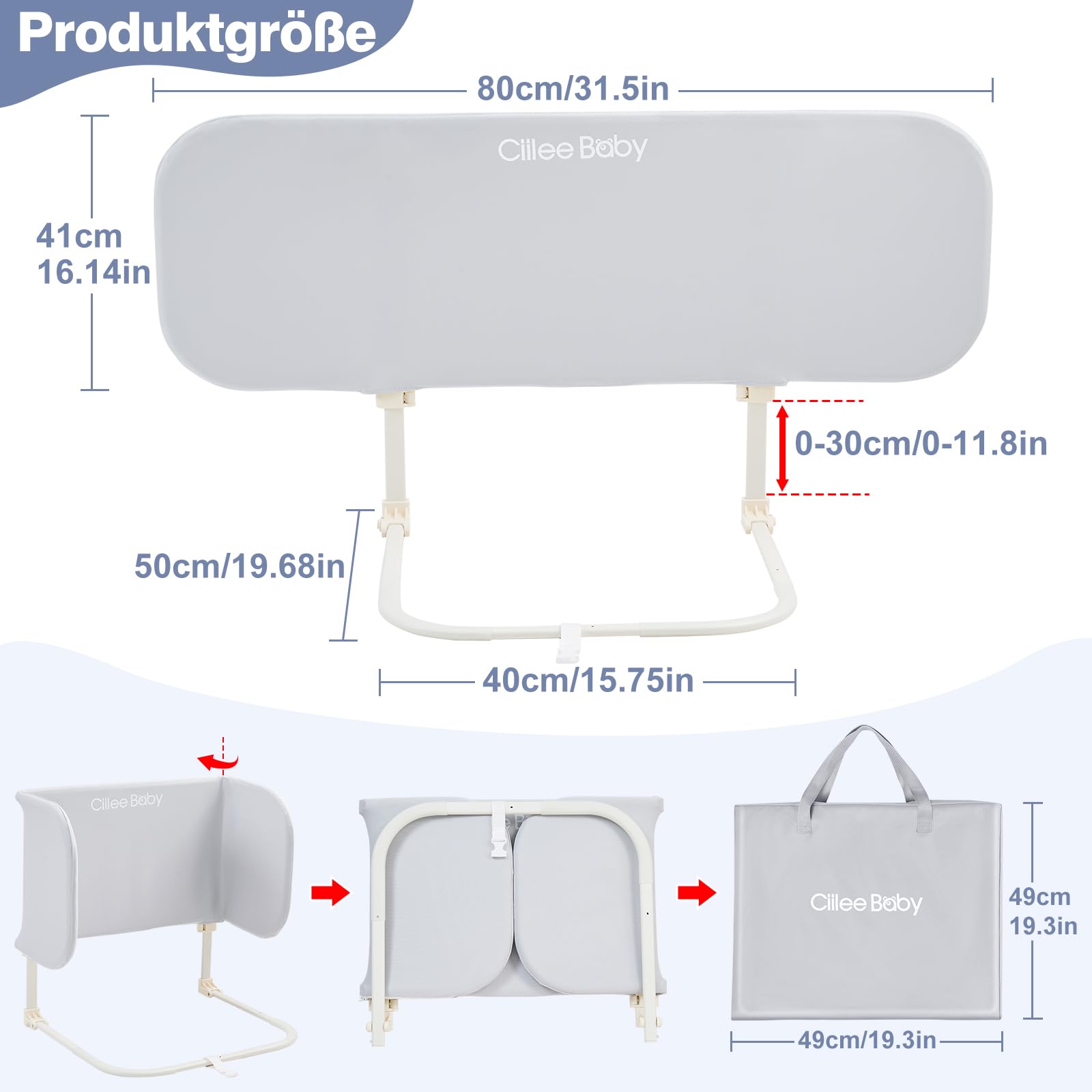 GUUSII HOME Bettgitter Rausfallschutz Boxspringbett Tragbares Bettschutzgitter Kinder Rausfallschutz Elternbett Klappbar Bett Schutz Rausfallen Kinderbett Höhenverstellbar Baby Bed Rails