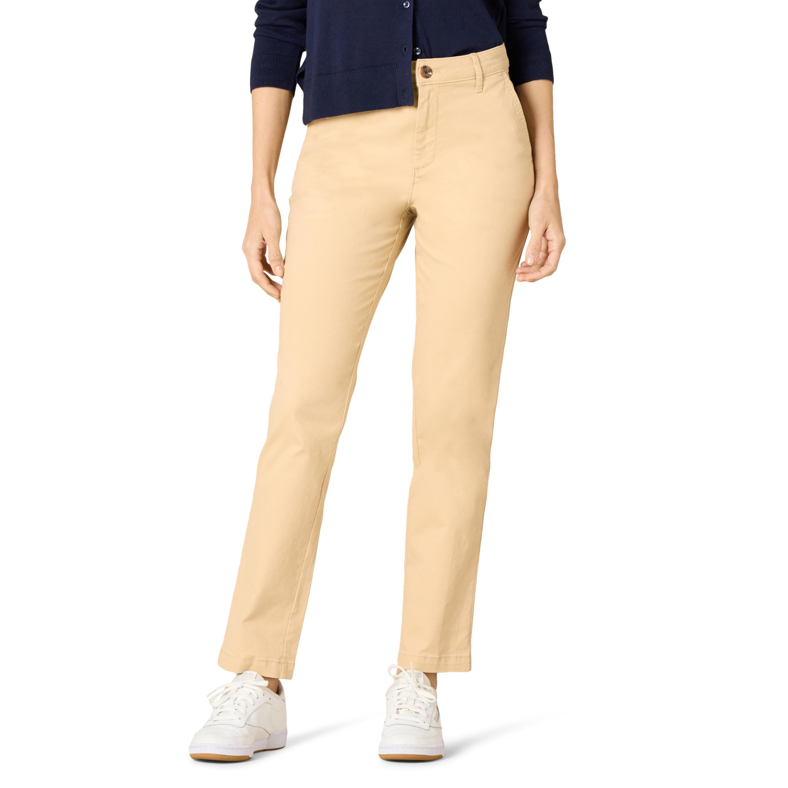 amazon essentials women's high-rise slim-fit full-length straight-leg khaki pant