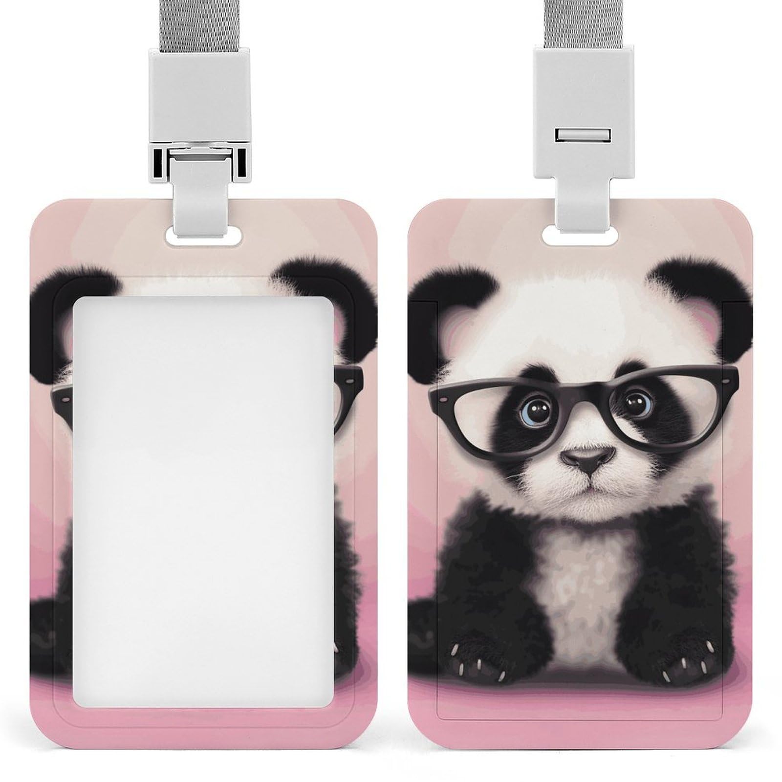 ID Card Holders for Lanyard,Panda with Glasses Printed Badge Holder with Clear Window,Plastic Vertical Bus Pass Holders for Work Teacher Nurse Employees Proximity Key Cards Women Men — image 1
