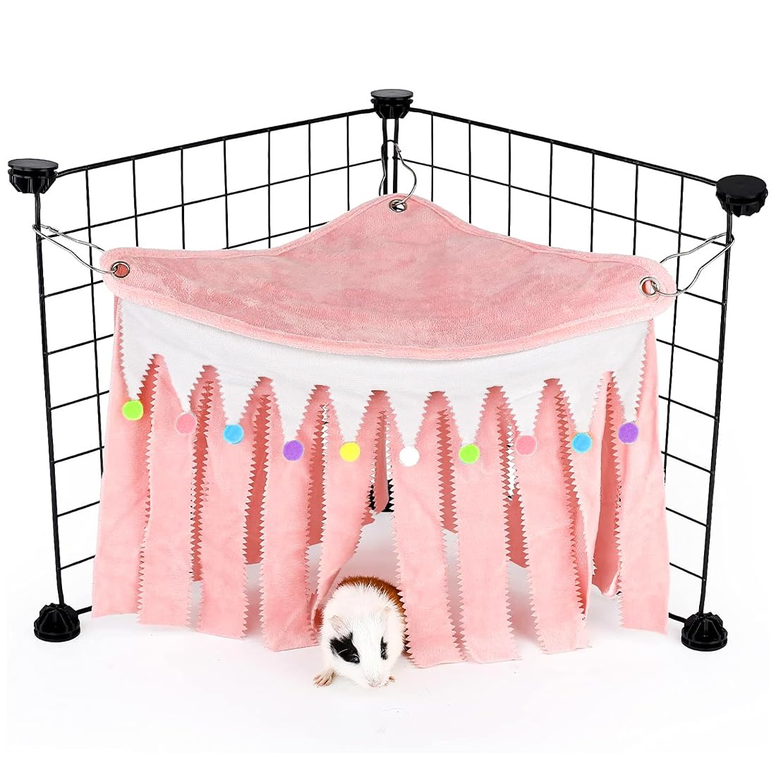 Cabane et Hamac pour Cochon d'Inde,Accessoires pour Petit Animal,Tente de Hamster,Cachette d'angle pour Cage d'animaux Domestiques(Rose)