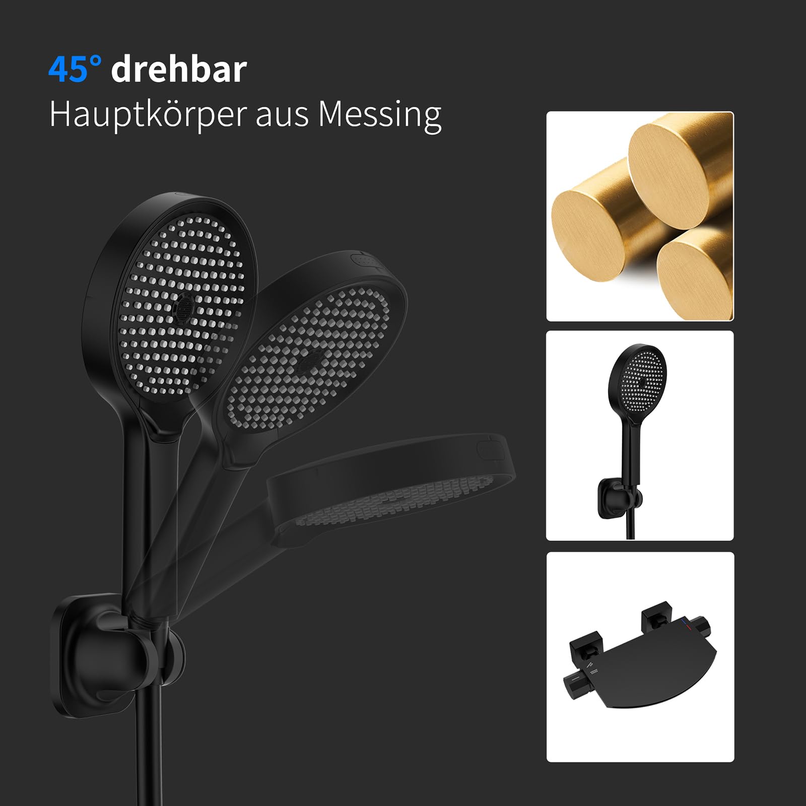 HOMELODY Badewannenarmatur Schwarz, Badewannenarmatur mit Handbrause, Wasserfall Wannenarmatur, Messing Mischbatterie Wandarmatur für Badewanne, Wandmontage mit großer Plattform