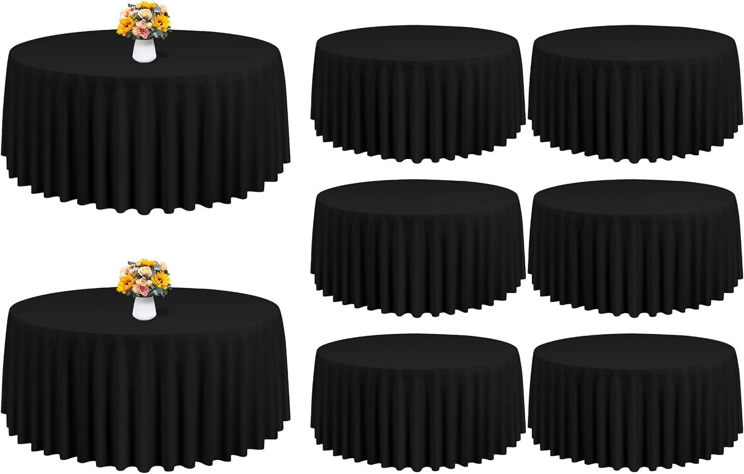 LOKUME 8 Pack Black Round Tablecloth 90 Inch Polyester