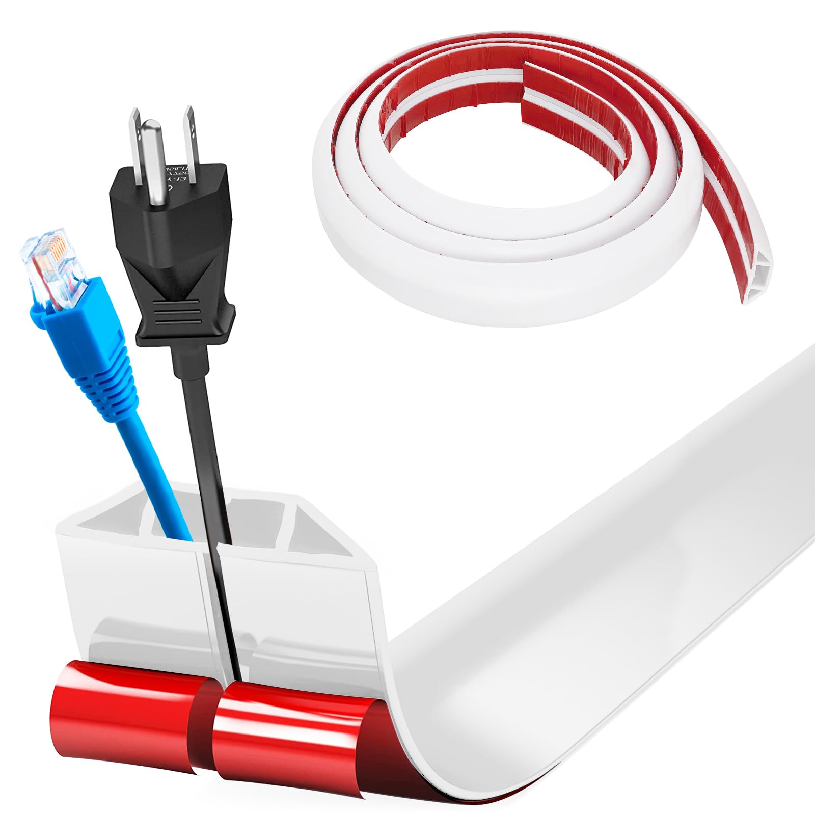 Pasacables Suelo, Canaleta Cables Suelo, 3.0M x2cm Protector de Cables para Suelo, Cubiertas de Suelo para Cables Autoadhesiva Montaje para Todos los Hogar, Oficina, Escuela,Almacén(Blanco-Redondeado) — view 47