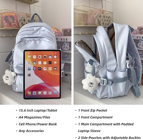 Miniatura 4 de Mochila Kawaii con bonitos accesorios estéticos para laptop de 15.6 pulgadas con colgante, Negro -, Mochila para laptop