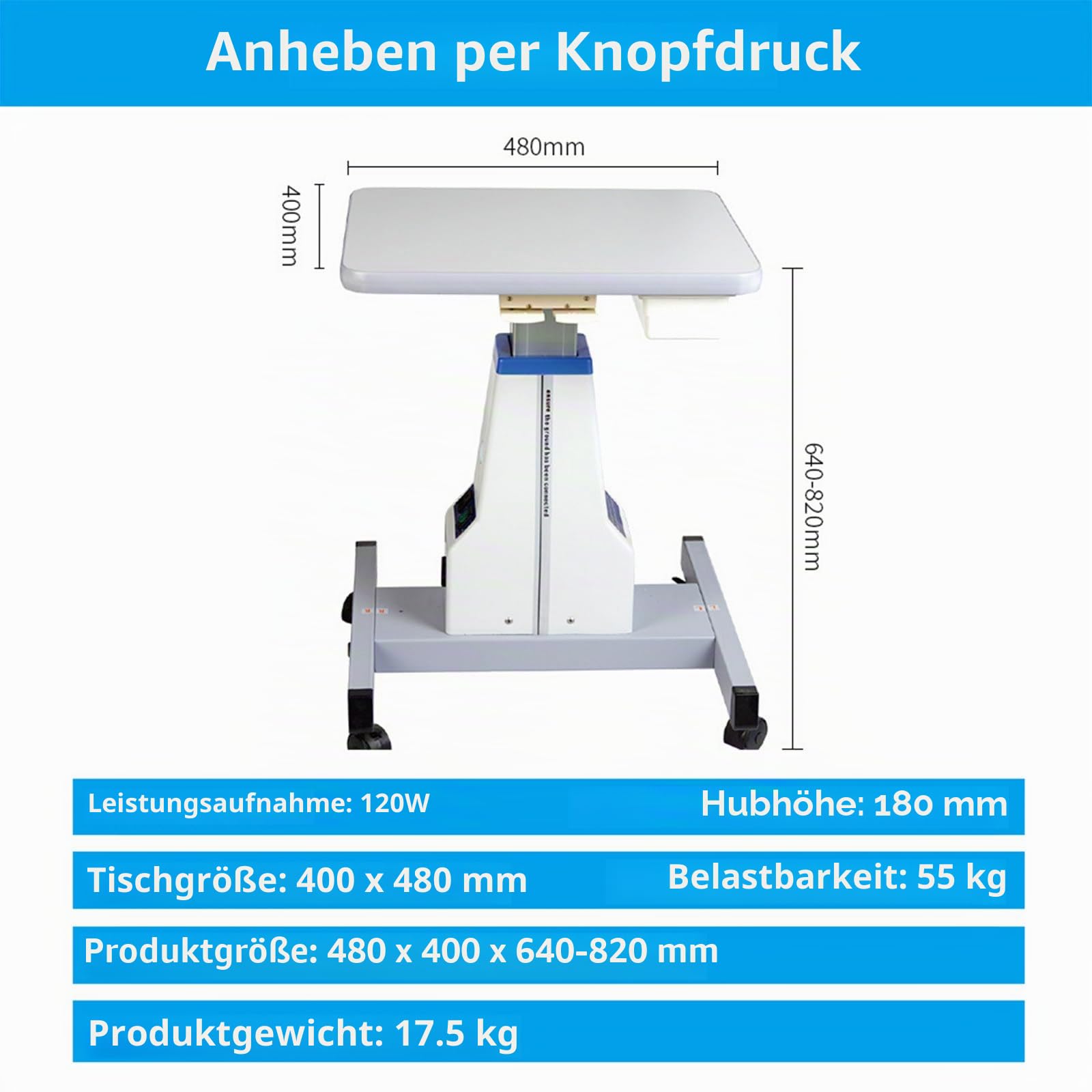 Optischer Hubtisch, motorisierter Instrumententisch, optometrischer Hubtisch mit motorisiertem Tisch zur einfachen Höhenverstellung um 180 mm, mit Schubladen mit großer Kapazität (schwarz)