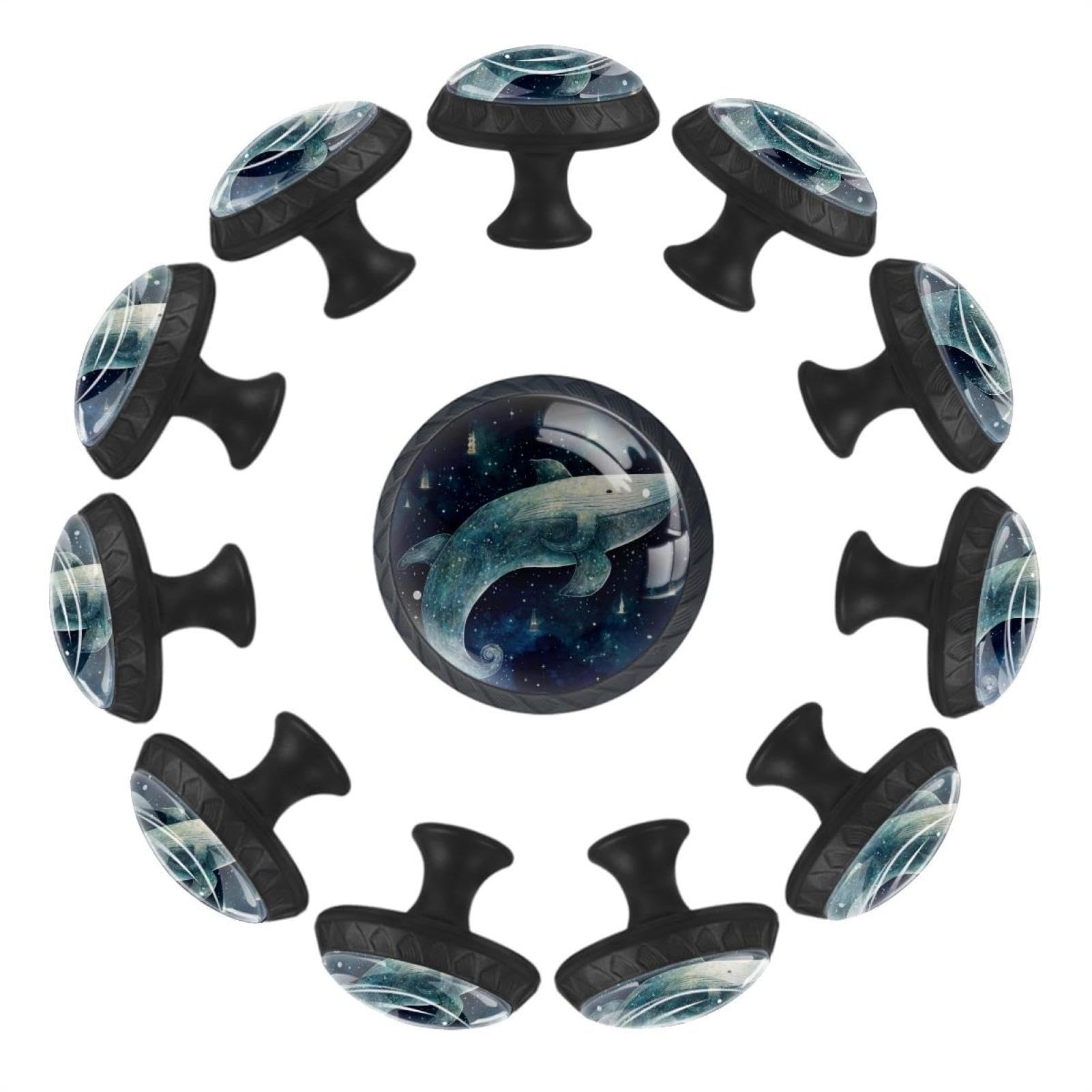 Poignées de meuble pour rénover armoire Boutons de tiroir ronds baleine galaxie bleue lot de 12