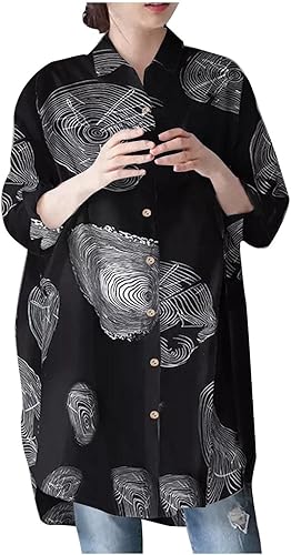 Blusas de talla grande para mujer, diseño vintage, casual, manga larga, con solapa, botones, blusas holgadas e irregulares