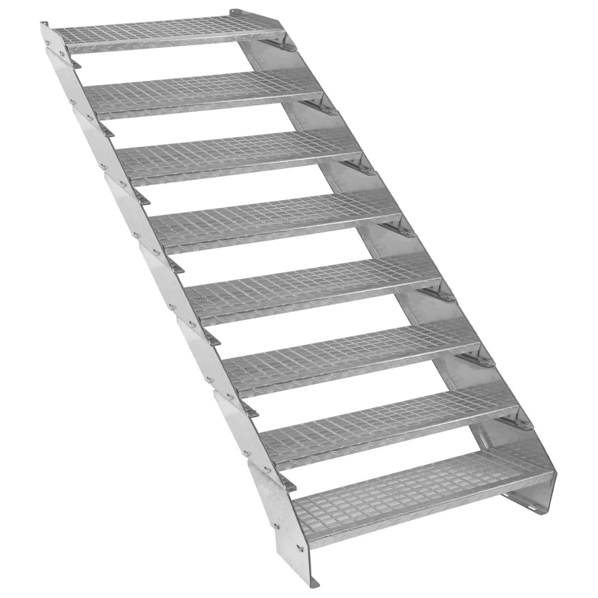 Scala in metallo a 8 livelli regolabile in altezza 90 cm di larghezza Acciaio zincato argento 8 gradini regolabili Griglia resistente alle intemperie Spessore asta 5 mm Kit di fissaggio GRATUITO