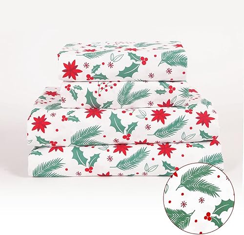 Miniatura 5 de Juego de sábanas de microfibra de 4 piezas con texto en inglés "Holiday Notes Christmas Saying", color rojo, gris y negro