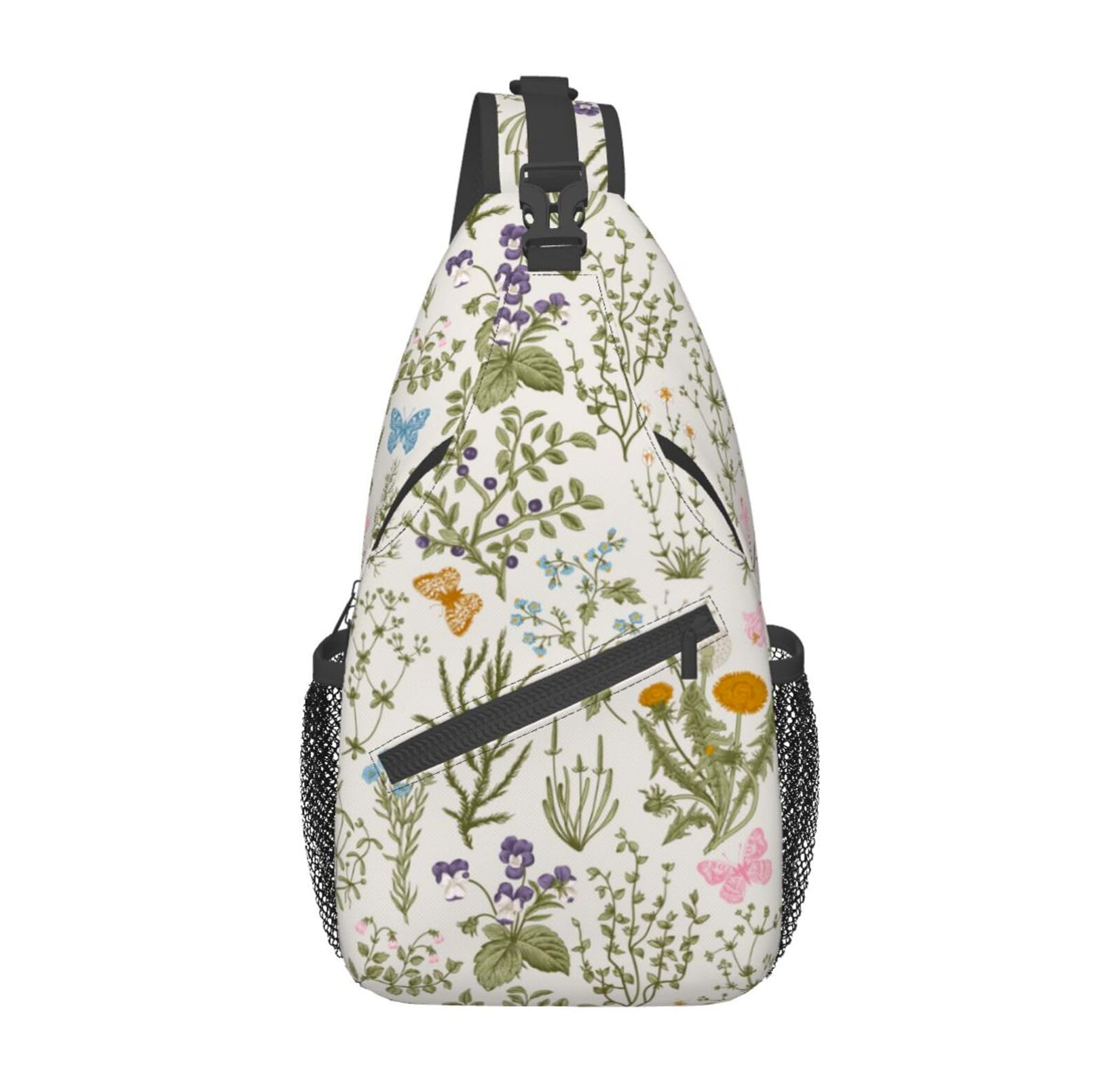 VOOHDDY Vintage Wild flowers Herb Floral Plant Sling Bag For Women Men Travel Hiking Backpack Crossbody Shoulder Chest Bags Casual Daypack Sport