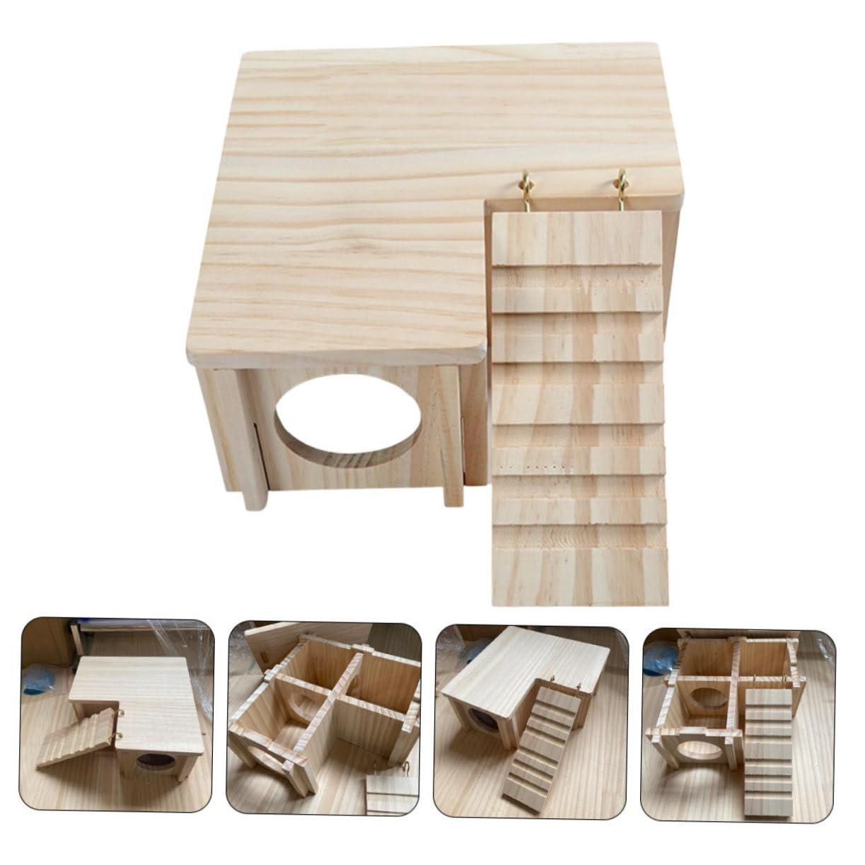 Supvox Holz Hamsterversteck mit Leiter und Kabine, Beiges Satz